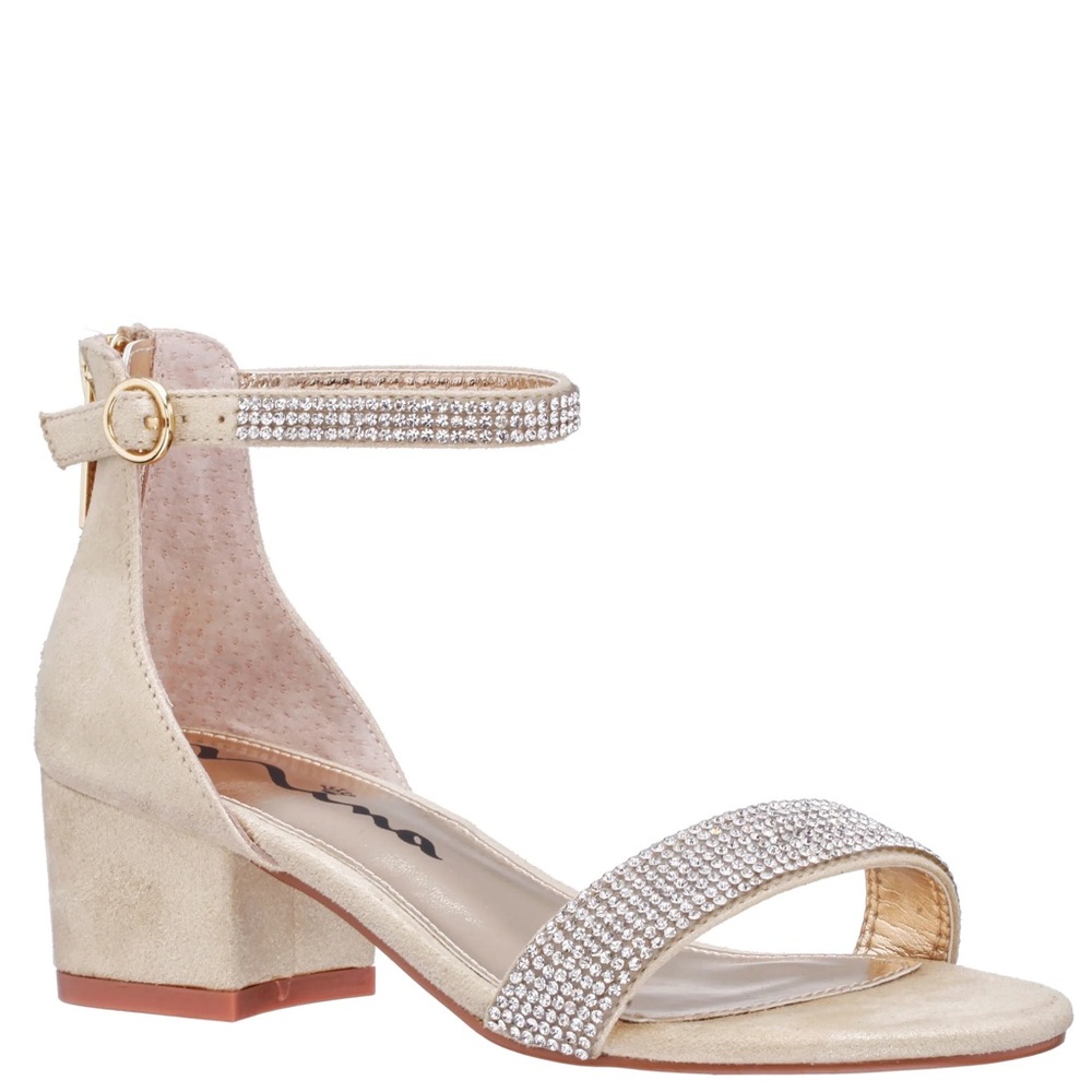 Girl’s Nina Gold Heels with Rhinestone Embellishments - size 4